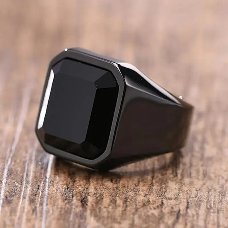 Anillo de hombre Anillos de sello de cornalina negra Anillos de meñique cuadrados de acero inoxidable Joyería de estado rico y rico para caballeros
