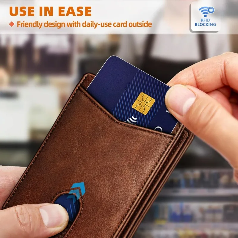 YATBEST Men's Card Bag Leather Multi slot Wallet RFID Anti theft Brush with ID Card Window Fashion Card Clip