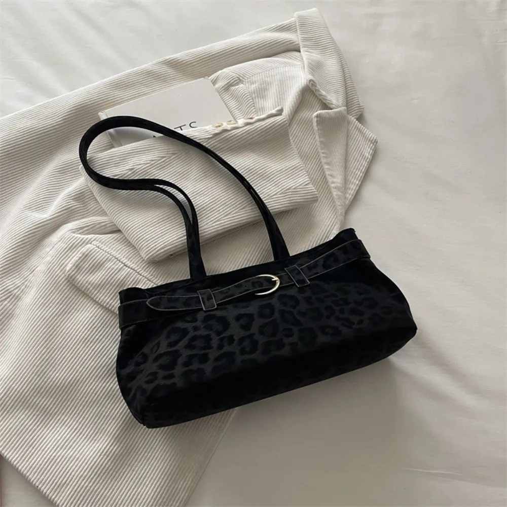 Fashion Y2K Shoulder Bag Pearl Lace Bow Decor Leopard Print Underarm Bag Large Capacity Women Handbag