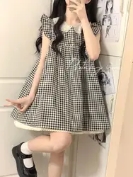 New In Plaid A-Line Summer Dresses Women Vintage Lolita Sleeveless Black Dress Korean Fashion Japanese Kawaii Vestidos De Mujer