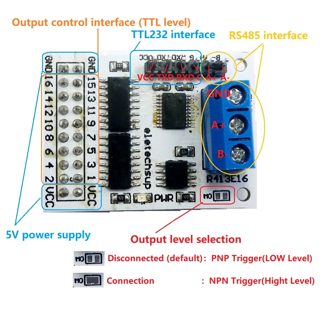 16ch Multifunction RS485 RS232(TTL) PLC Modbus Rtu Module IO  Control Switch Board for 5V 12V 24V Relay Board Motor LED