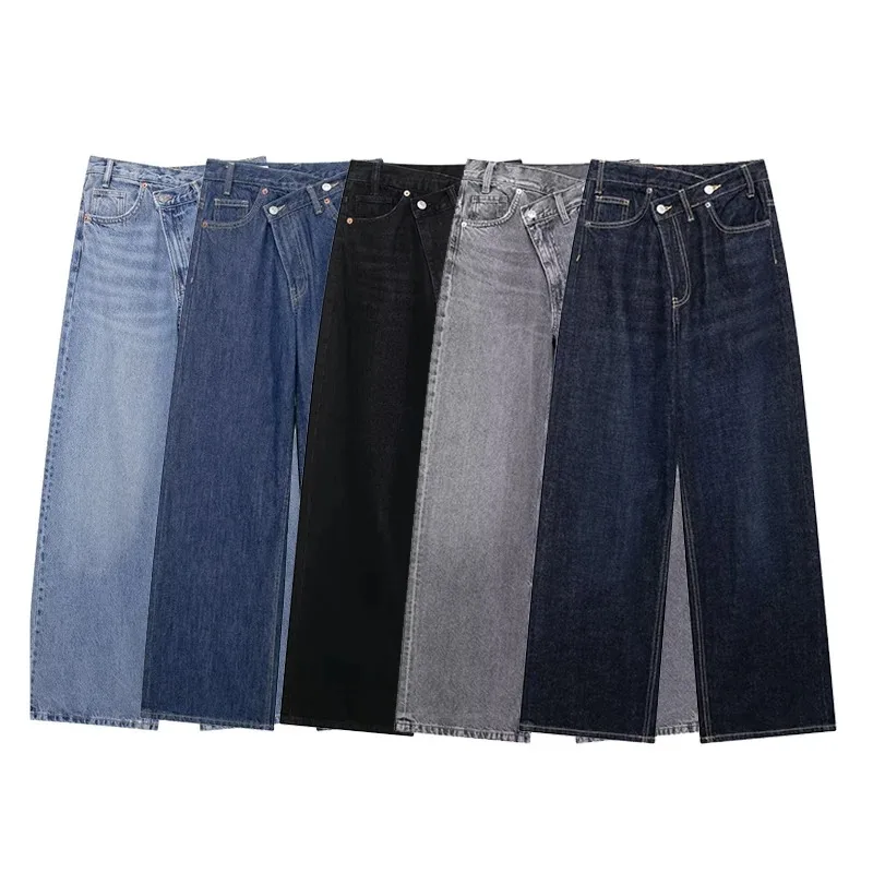 

Women High Waist Jeans Solid Color Spring Autumn Female Loose Straight Trousers Vintage Lady Wide Leg Denim Pant Chic Streetwear