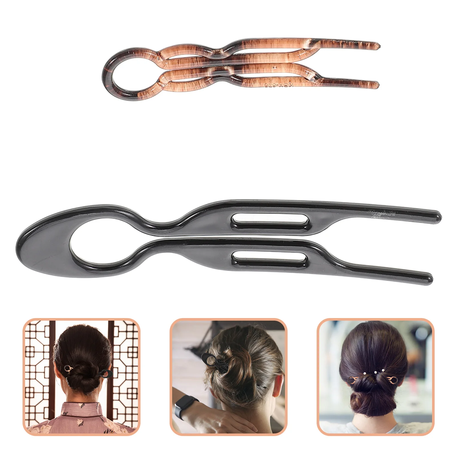 2 ชิ้น Hairpin Headwear อุปกรณ์เสริมฝรั่งเศสส้อมเครื่องประดับพลาสติกจีน Sticks Buns