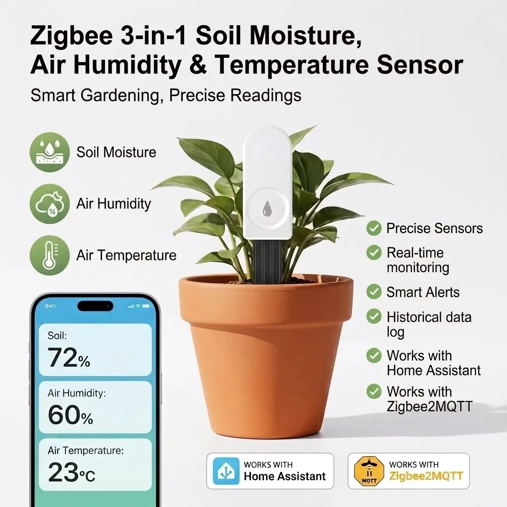 Zigbee Smart Soil Tester Wireless Sensor for Garden Plants Soil Temperature Humidity Moisture Monitor with Phone App Support Tuy