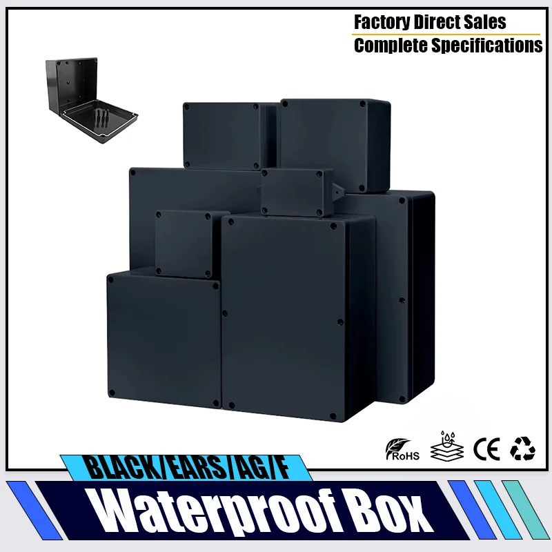 IP67 Waterproof Black Flame Retardant Junction Box ABS Plastic Outdoor Electronic Project Enclosure Screw Cable Housing