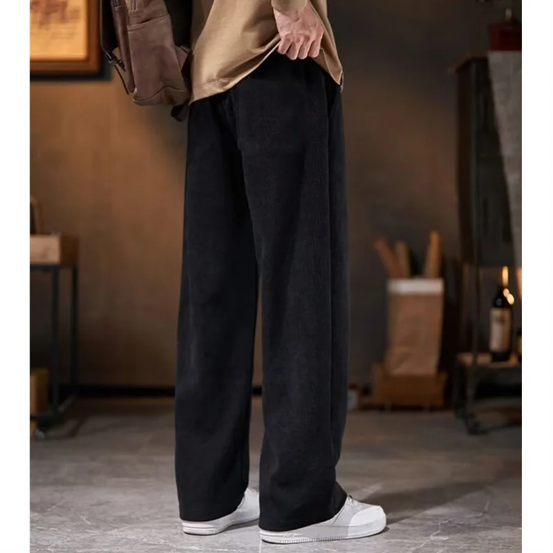 

Мужские повседневные брюки из вельвета свободного кроя, новые модные прямые брюки, универсальные, на шнурке, для активного отдыха, спорта, бега, работы, длинные брюки