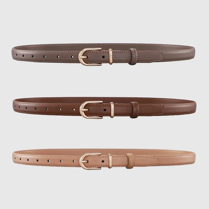 Women's Thin Leather Belt Personalized Alloy Buckle Simple Fashion High Quality Waistband Decorate Belt with Jeans Coat