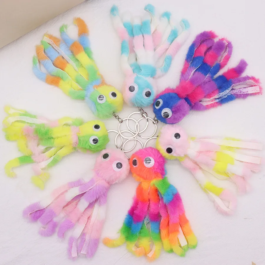 New Plush Octopus Keychain Multicolor Sea Animal Doll Pendant Toy Backpack Accessories Funny Hairy Key Chain For Women Kids Gift
