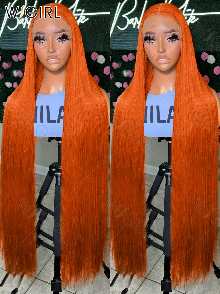 Wigirl Ginger Orange Straight 13x4 HD Lace Front Wig 30 36 Inch Remy 350 Colored Human Hair Lace Frontal Wig PrePlucked For Wome