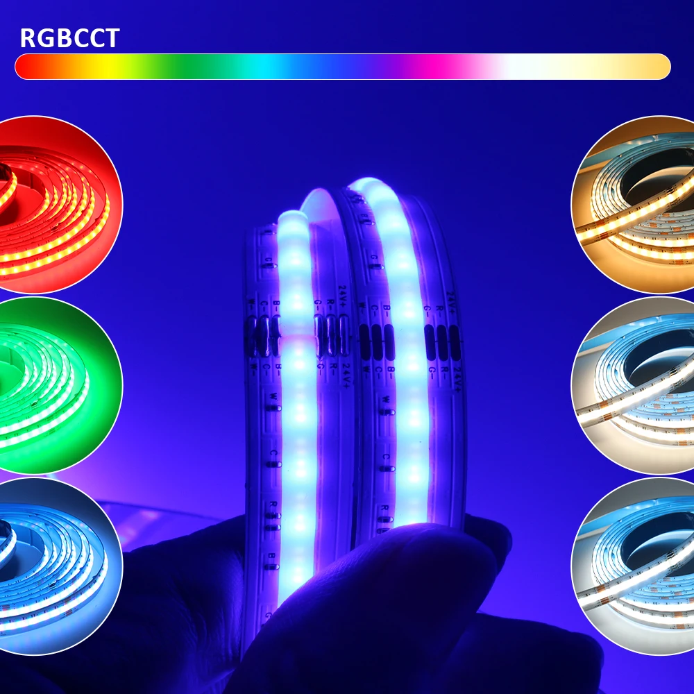 5M COB RGBCCT Led Strip 24V 6 Pin 12mm 840 Diodes RGB CCT WW CW 24 Volt Flexible Led Stripe Neon Tape Ribbon Lamp for Room Decor