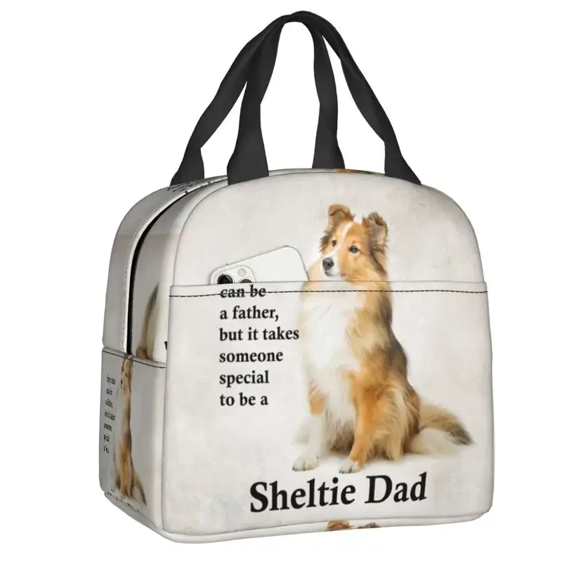 Custom Cute Dog Pet Sweet Sheltie Dad Lunch Bag Women Shetland Sheepdog Cooler Thermal Insulated Lunch Box for Kids School