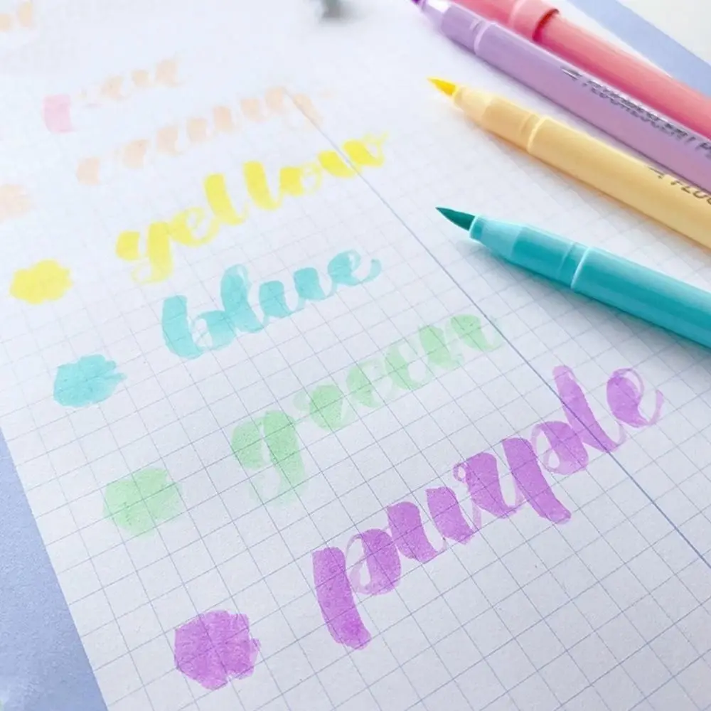 

6Pcs/Set High Quality Soft Tip Highlighter Set Plastic Office Stationery Supplies Paintbrush Multicolor Markers Pen