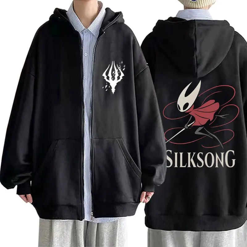 

Game Hollow Knight Graphic Zipper Hoodie Men's Women's Casual Oversized Zip Up Hoodies Unisex Fashion Vintage Fleece Jacket Coat