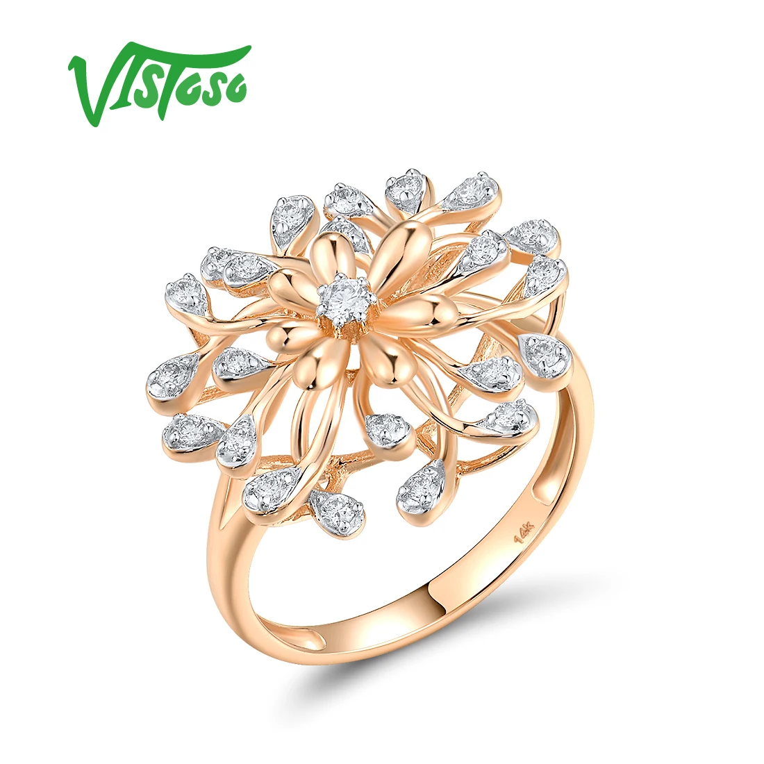 

VISTOSO Real 14K 585 Rose Gold Rings For Women Sparkling Diamonds Fancy Gorgeous Wedding Engagement Gift Delicate Fine Jewelry