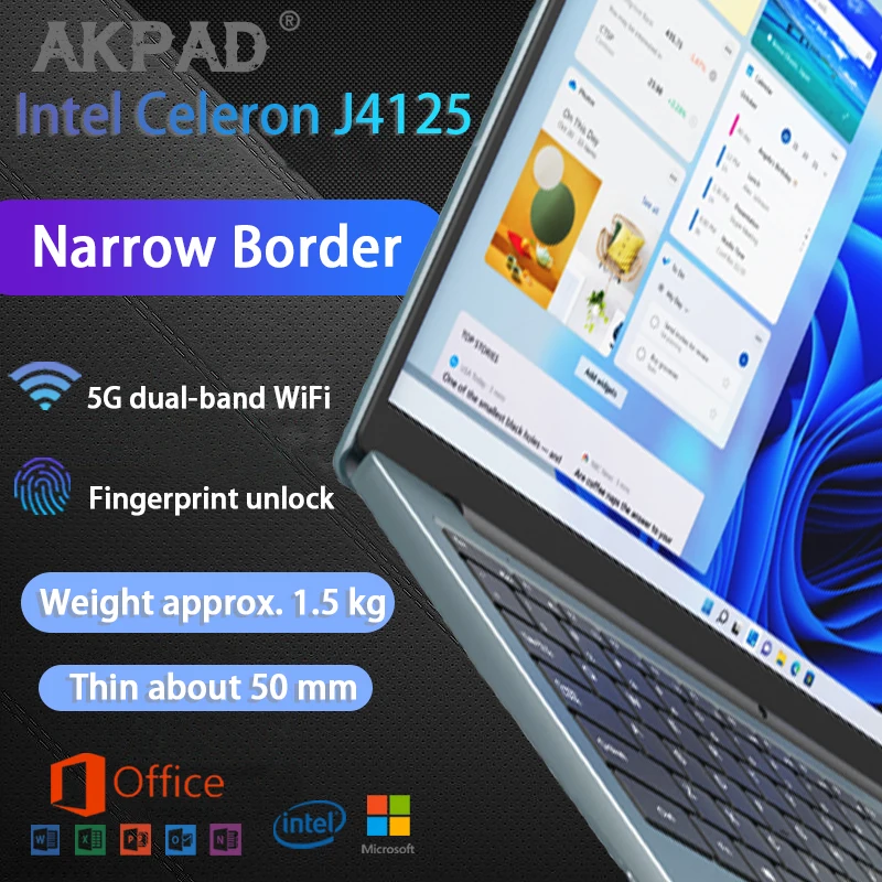 AKPAD Laptop 15.6 inci Intel Celeron N5105 J4125 N5095 Dual WiFi 2.4G 5G kantor Windows 10 11 Pro Laptop Gaming