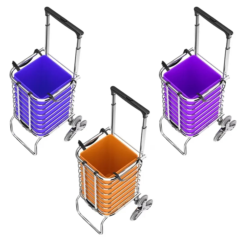35L Aluminum Stair Climbing Shopping Cart 6 Wheels PVC 40KG Capacity OEM Customizable Tools Storage Folding Grocery Trolley