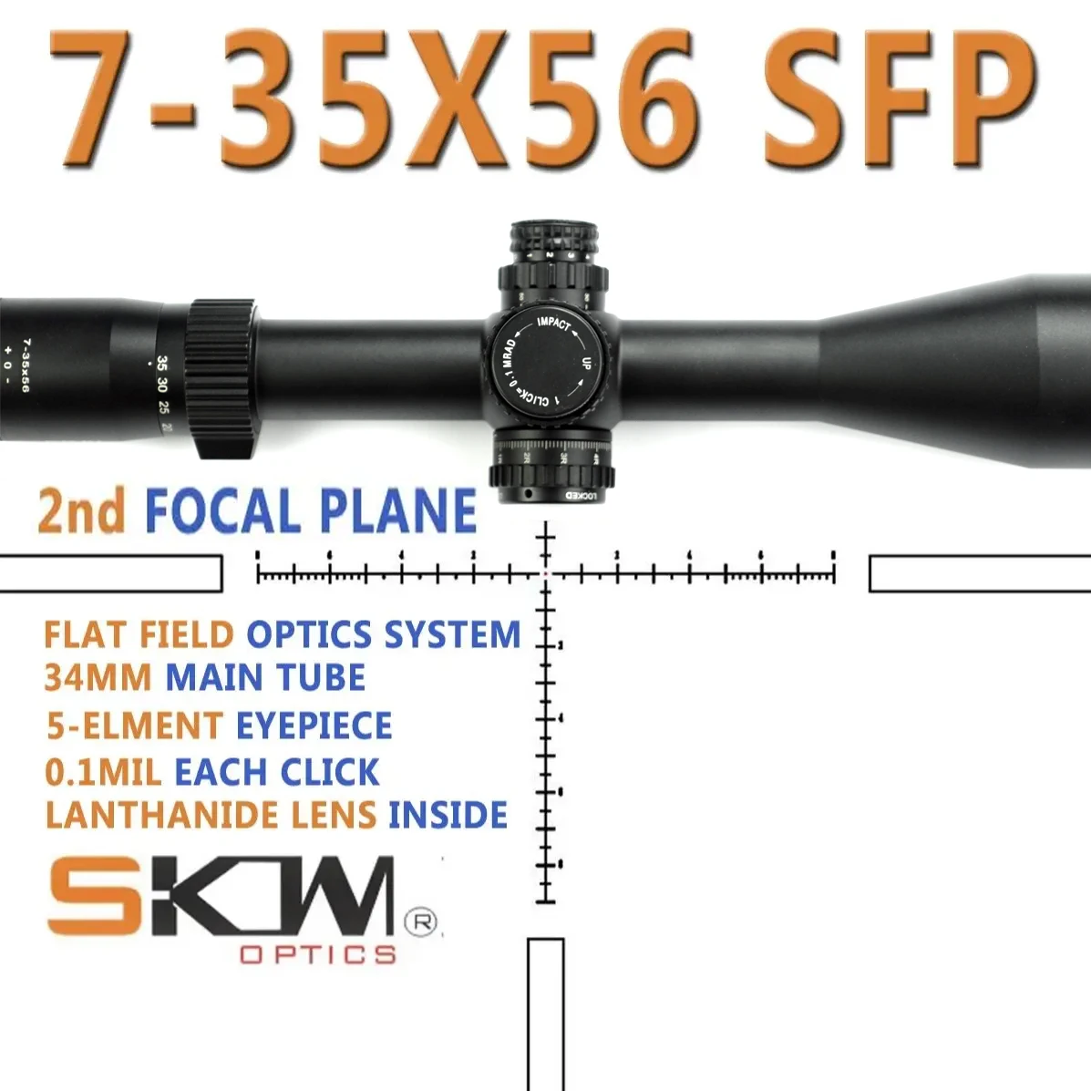 SKWoptics-Long Range Optics Scope for Hunting, SFP Scope Sight, Heavy Duty, 34mm Rings, 7-35x56