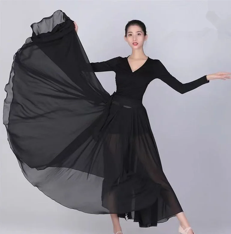 2022 Herfst en Winter Vrouwen Buikdans Chiffon Paars Lace up Ballet Klassieke Dansvoorstelling Elegante Praktijk Lange Rokken