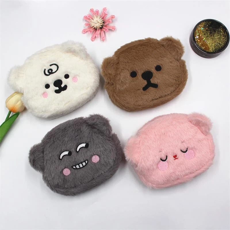 Cute Cartoon Plush Bear Wallet Coin Purse Creative Portable Plush Coin Bag Earphone Lipstick Bag Sundries Storage Bags Card Bags