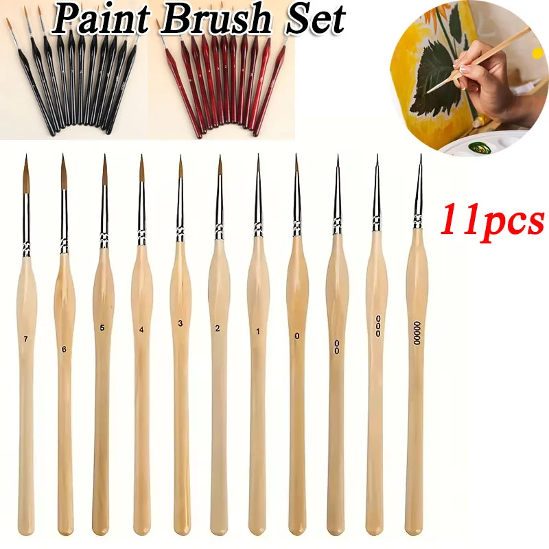 

11pcs Fine Detail Paint Brush Set With Ergonomic Handle For Micro Painting Acrylic Watercolor Oil Painting Crafts Line Drawing