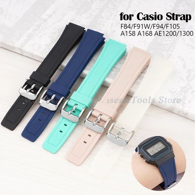 Strap for Casio F84/F91W 18mm Silicone Watchband for F105 F108 FA158 F168 AE1200 AE1300 Replacement Bracelet Men Women Thin Band