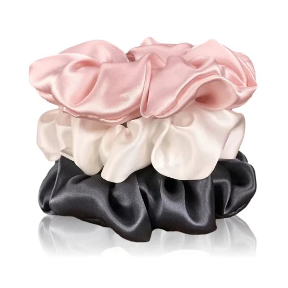 YANRONG 3PCS 100% Natural Silk Solid Color Hair Ties High Quality Hair Scrunchies (22Momme) Women Big Hairbands Hair Accessories