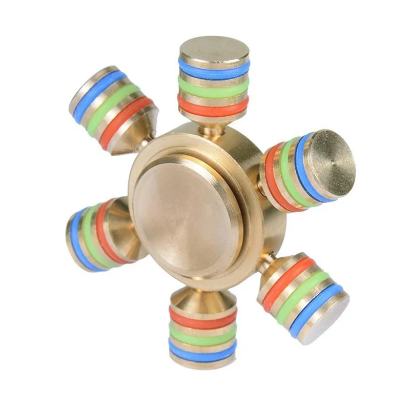 Metal 6 Arm Fidget Spinner Brass Fingertip Gyro EDC Focus Anxiety Stress Relief Toys For Adults Children Decompression Toy