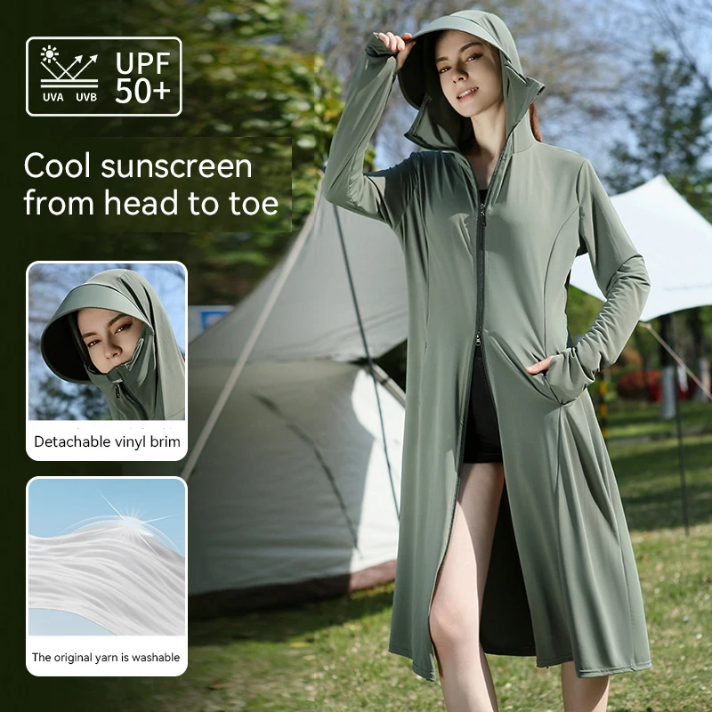 Long sunblock clothes outdoor women new anti-ultraviolet ice original yarn bicycle sun-protective ice silk breathable coat summe