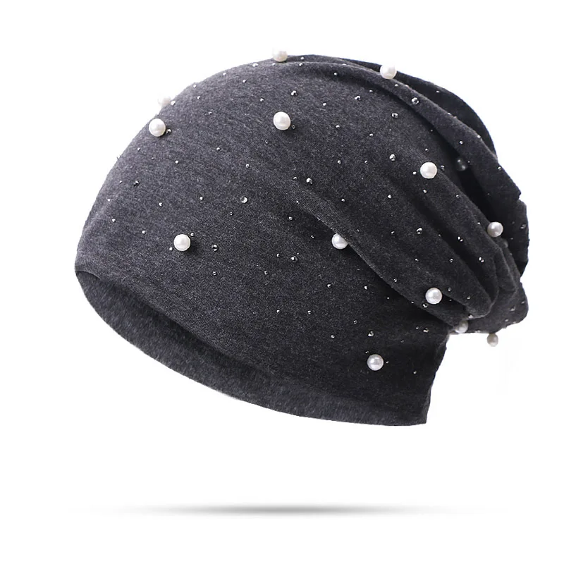 

Knitted Hat Women's Spring Summer Autumn Soft Knit Chemo Slouchy Beanie Cap with Faux Pearls