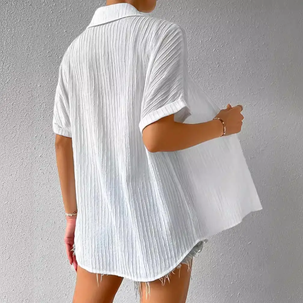 New 2025 Women's Pure Color Spring Summer Cotton Linen ort Sve irt with ket European Sle Faion Ladies' Blouse