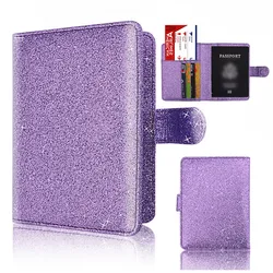 1 Piece RFID Blocking Glitter Passport Cover Case Card Holder With Magnetic Buckle Travel Accessories Wallet For Women Or Grils