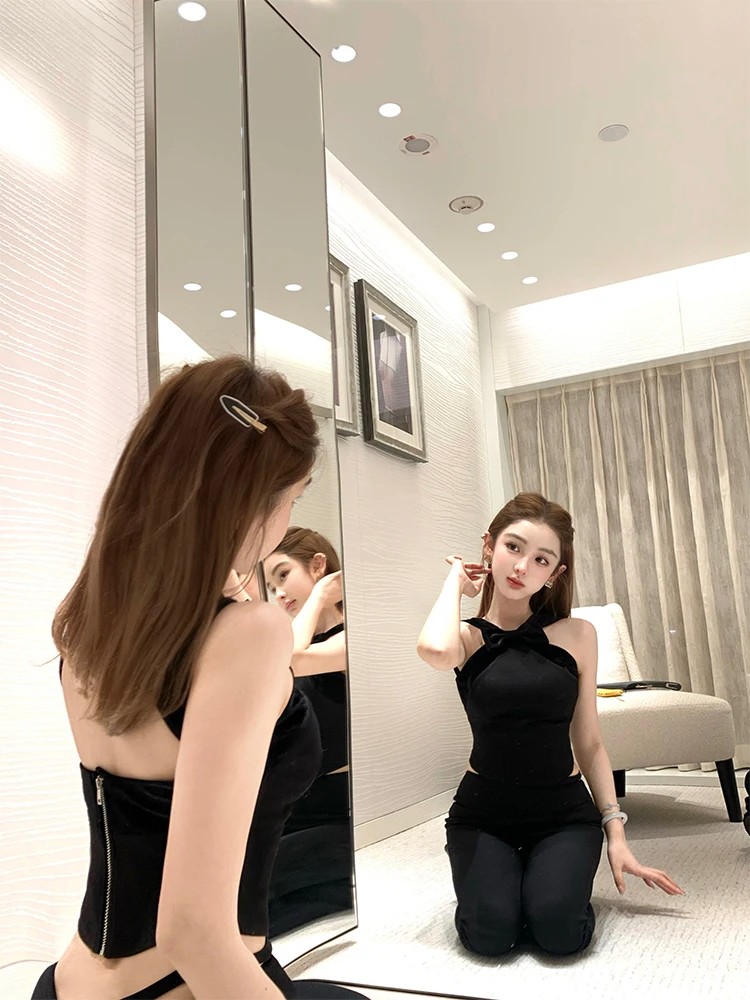 Vestido Ne DOGGYQIN Serie Miu con Lazo en el Cuello y Espalda en U, Falda Corta para Mujer, Otoño Invierno, Color Puro, Es...