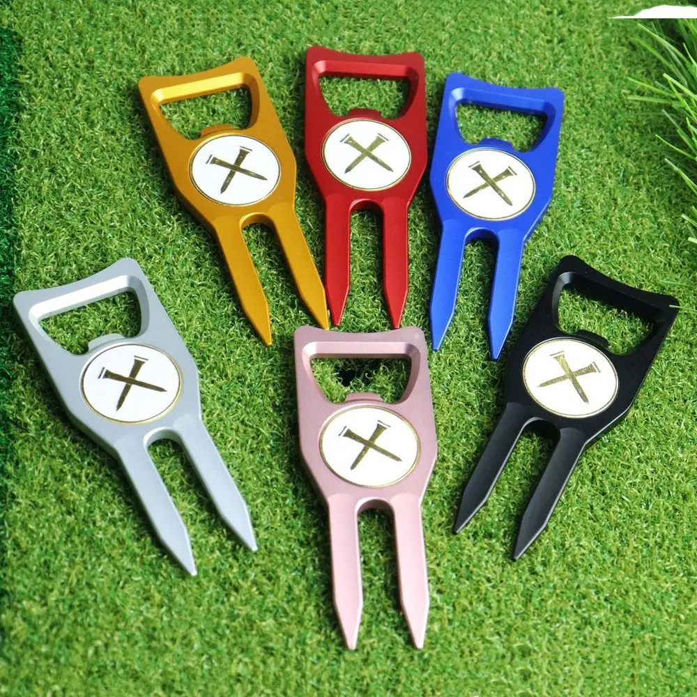 Golf Sport Zinc Alloy Golf Fork Multi-function Non-slip Golf Green Divot Fork Comfortable Lightweight Mark Ball Locations