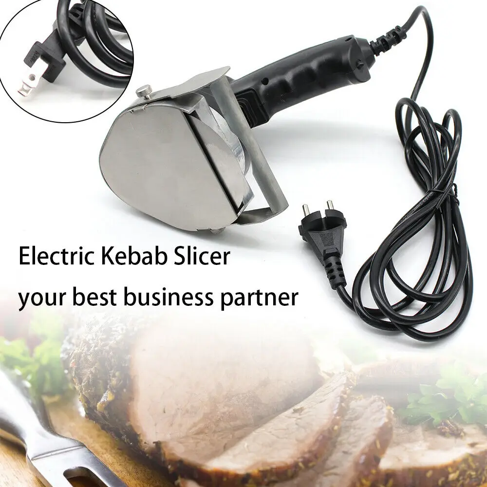 

Electric Kebab Slicer 80W Portable Handheld BBQ Roast Meat Cutting Machine Cutter Adjustable Cutting Thickness Blade Sharpener