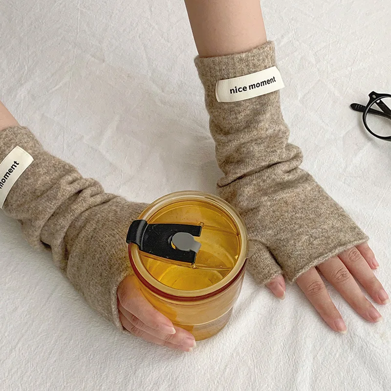 

Стильные женские зимние теплые вязаные перчатки без пальцев в корейском стиле, универсальные, для студентов, для езды на велосипеде, оптом