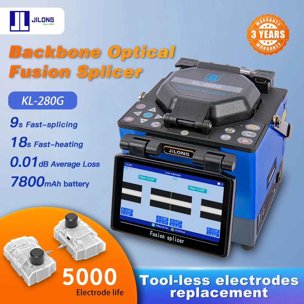 5.0 Inch Large Screen JILONG KL-280G Optical Fiber Fusion Splicer FTTH Splicing Kit with 3 Years Warranty.