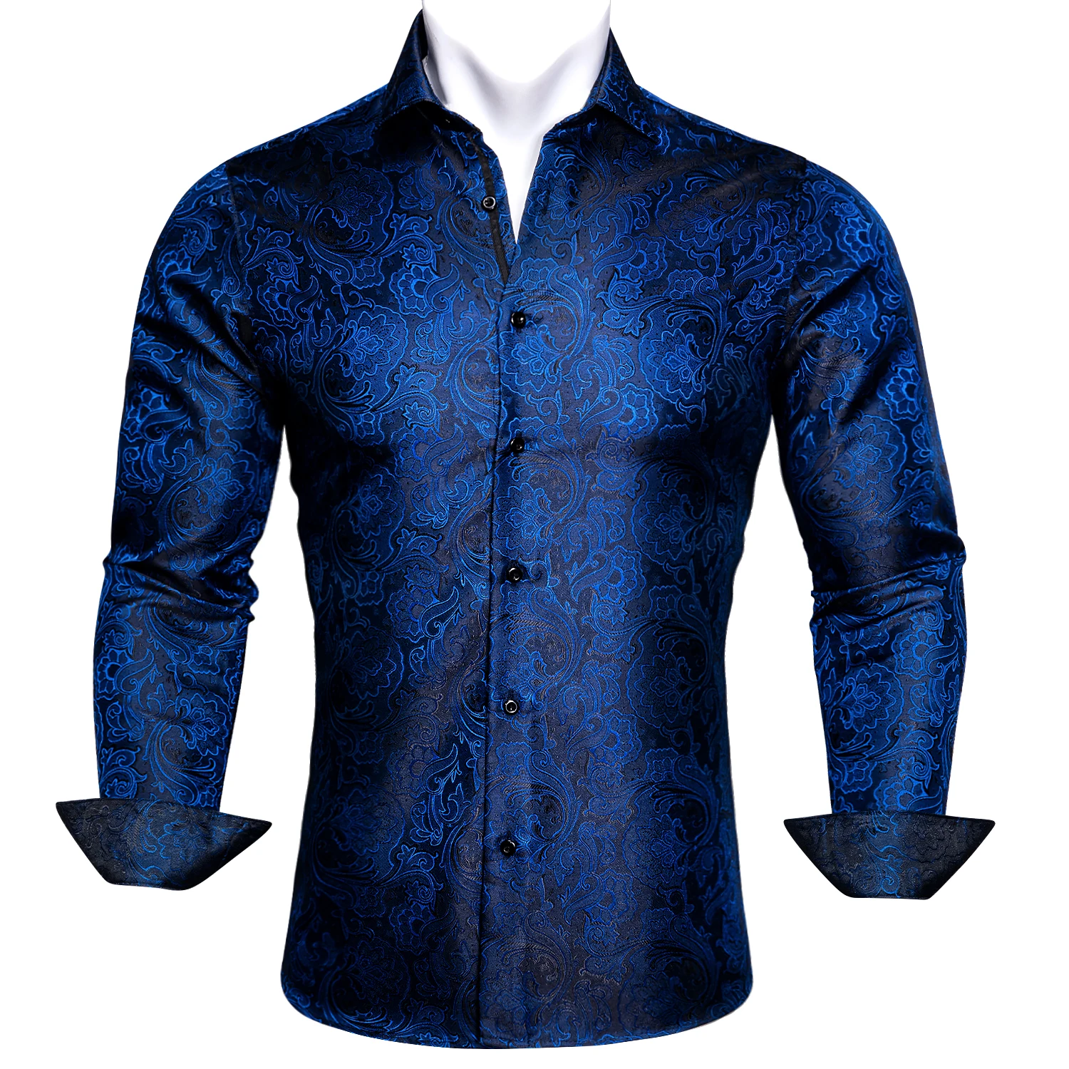 Designer Silk Shirts for Men Blue Black Red Green White Gold Pink Brown Purple Paisley Flower Long Sleeve Spring Slim Tops