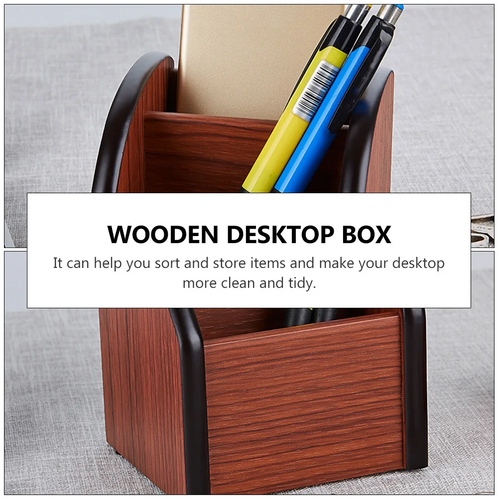 1Pcs Wooden Pen Holder with Multi-Partition Design Desktop Organizer for Office School Supplies Compact Storage Box Tidy Home