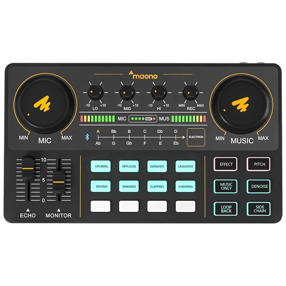 MAONO Profession Adjustable Volume Audio Live Streaming Instrument Sound Card Dj Music Mixer Audio Interfaces Sound Card  Mixers