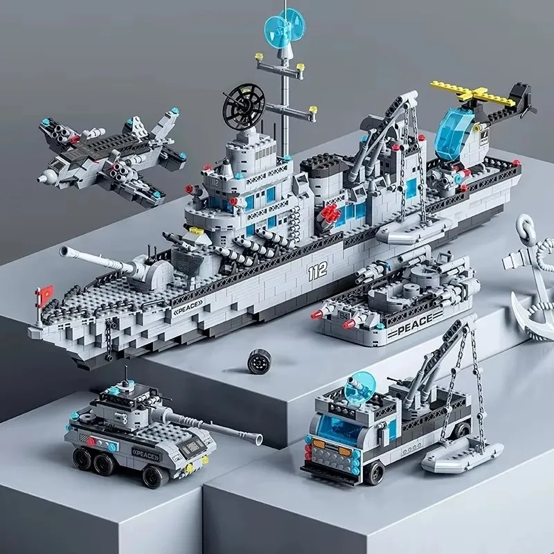 Große Größe 1560PCS Marine Kriegsschiff Armee Schiff Modell Kriegsschiff 6 in 1 Multi-Form Bausteine Bauset für Jungen Ziegel Spielzeug