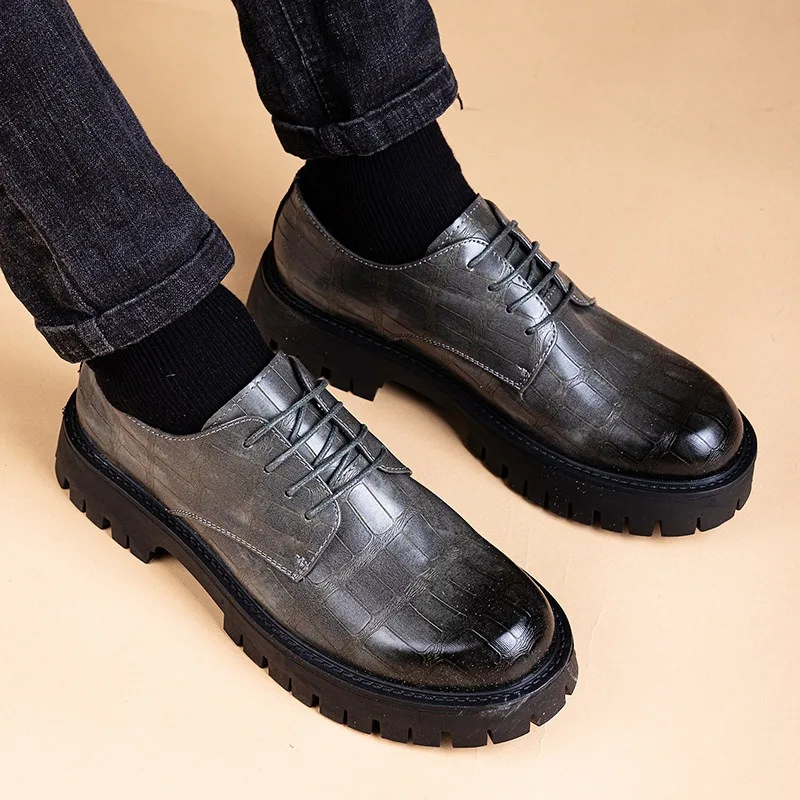 

Men's Business Low-top Thick-soled Men Shoes Fad Casual Lace Up Wedding Mens Shoes Derby Leather Shoes for Man Zapatillas Hombre