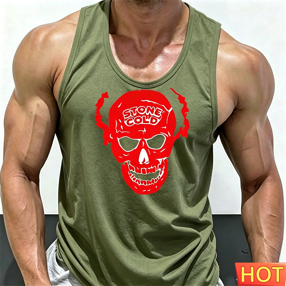 Summer Men's Wrestling training vest Round neck sleeveless sports T-shirt Quick drying tank tops Wrestling Skull shaped vest top