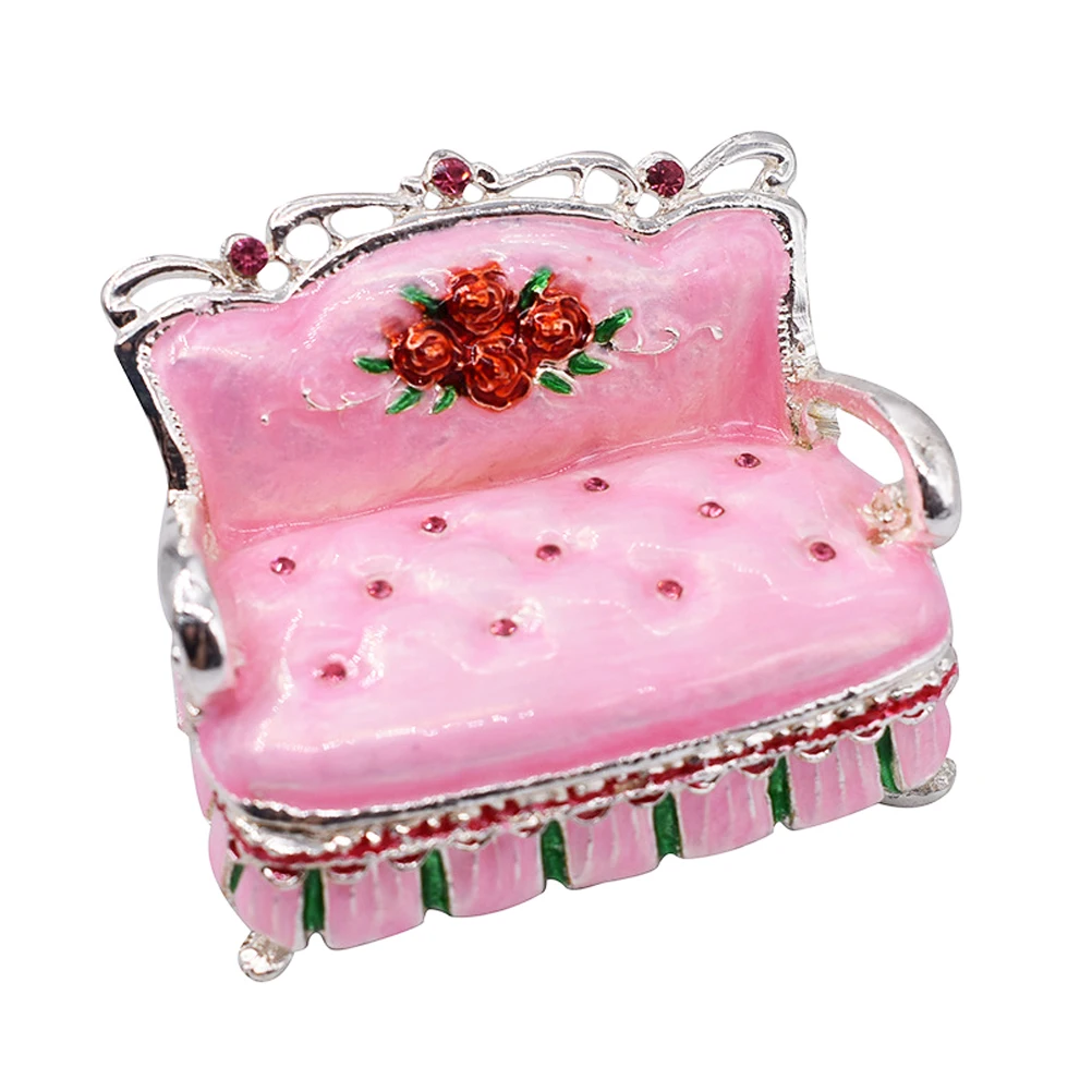 

Sofa Shape Organizer Small Trinket Case Metal Material Storage Container Dustproof Jewelry Organizer Compact Size