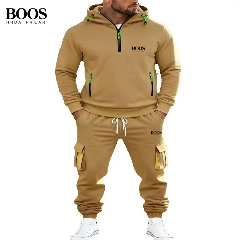 

Весенне-осенний мужской комплект: высококачественная толстовка с карманами и брюки, новый модный спортивный универсальный комплект из двух предметов