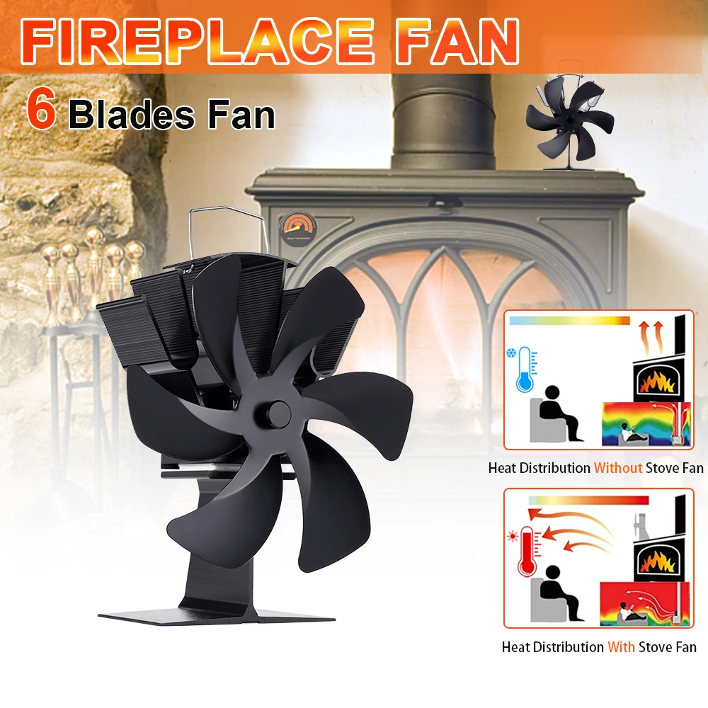 Heat Powered Stove Fan 6 Blades Vertical type Wood Burner Quiet Fireplace Fan Winter Home Heater Efficient Heat Distribution