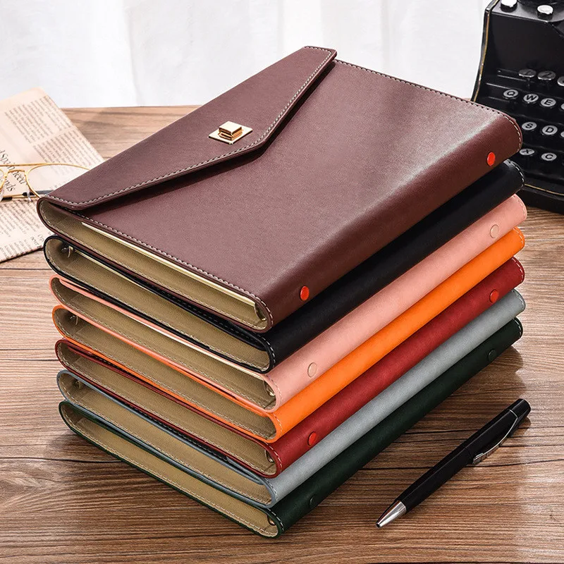 Leather Cover Business Notebook A5/B5 Loose-leaf Binder Memo 80sheets Paper Rotating Buckle Hand Accout Book Office Accessories