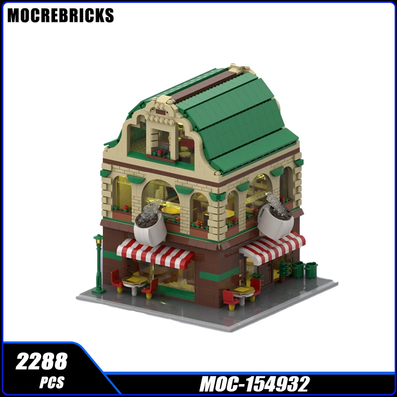 Street View Series Coffee Shop Building Block Model MOC-154932 Collection Experts High Difficulty Puzzle Originality Brick Toy