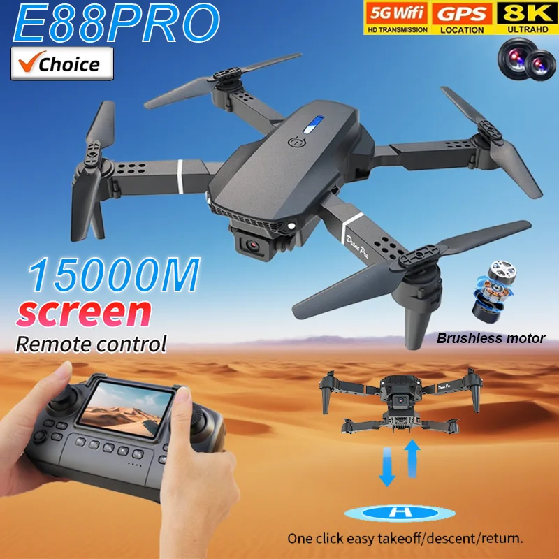 E88 PRO 8K HD 카메라 드론 WiFi FPV 접이식 RC 쿼드콥터 고도 유지 드론 항공 촬영 및 휴일 장난감 선물