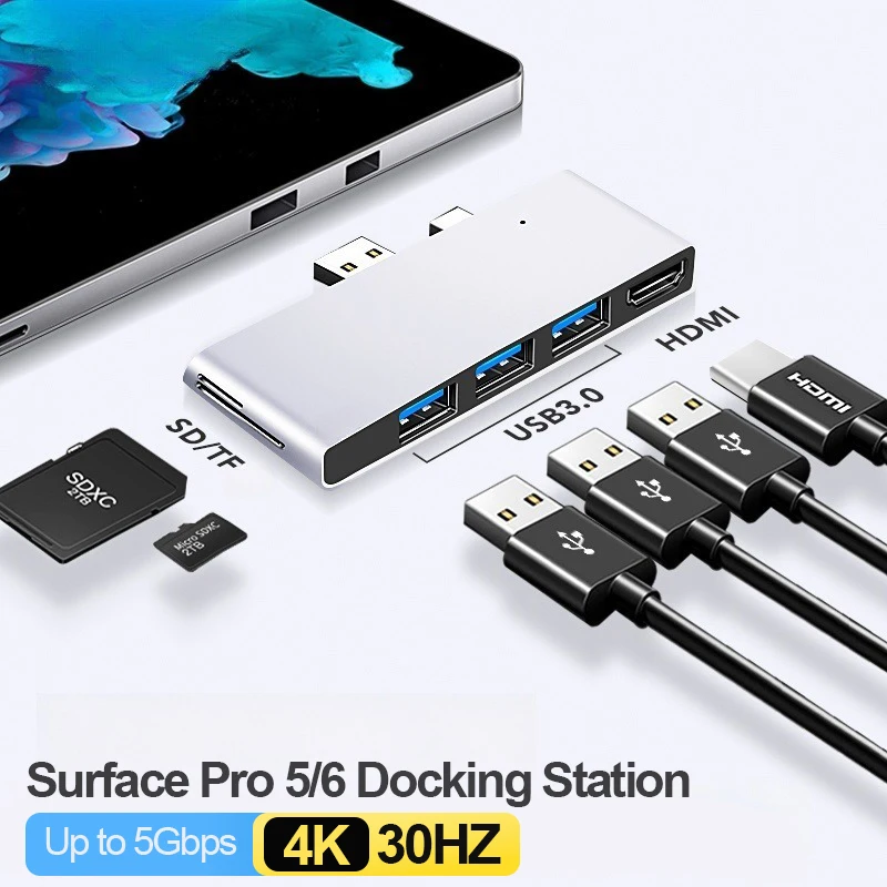 Surface Pro 6/Pro 5 Docking Station HDMI USB3.0 Surface Hub 4K HDMI SDTF Micro SD Memory Card Reader for Microsoft