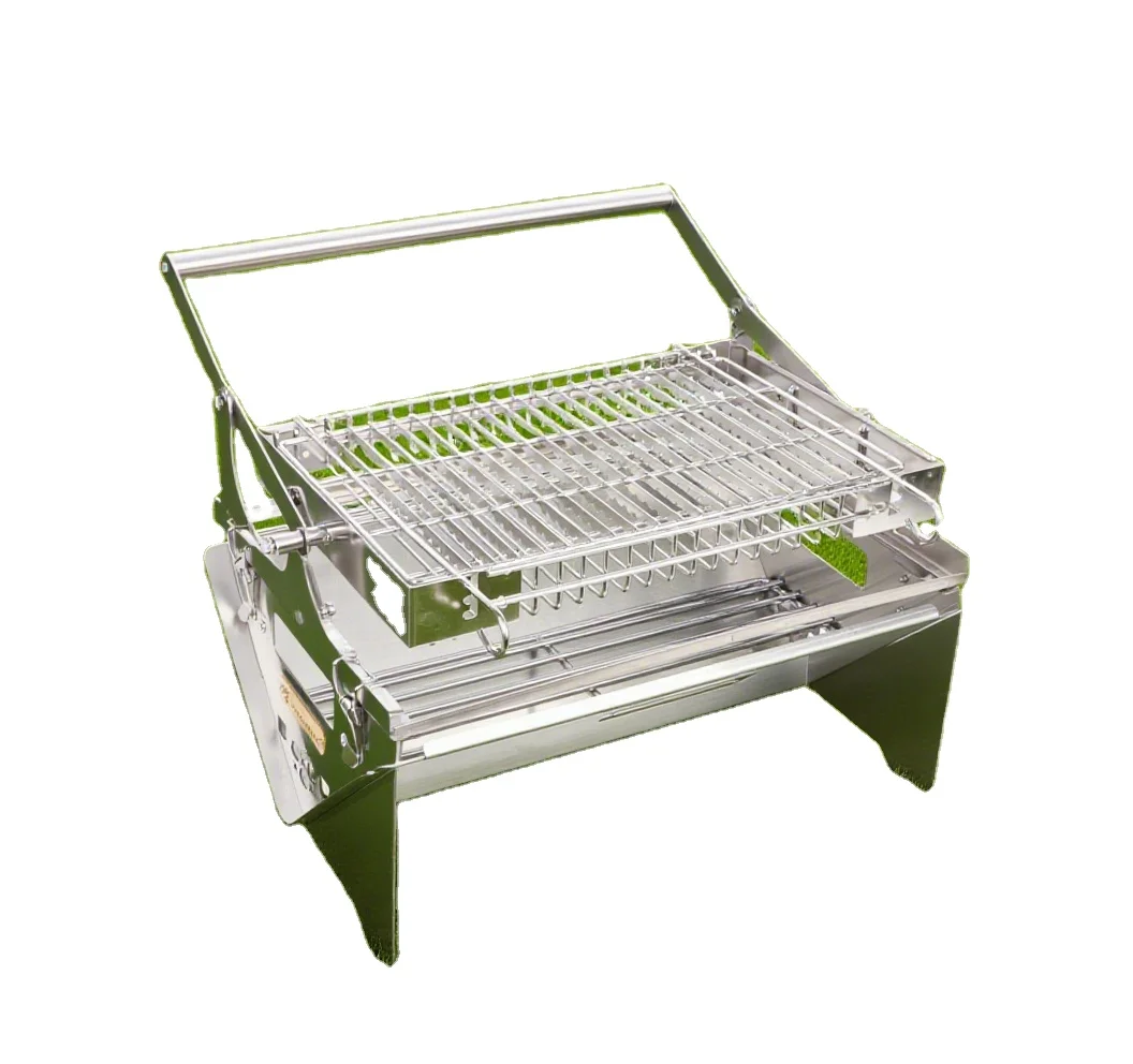 Stainless Steel BBQ Grill, 360 Rotating Flipping Outdoor Stove,Folding Camping Picnic Beach Party Garden Backyard Cooking Family
